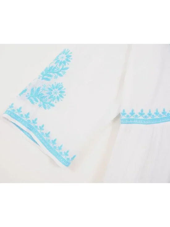 Soft Surroundings Juniper PLUS 1X Embroidery Gauze 3/4 Sleeve Dress Beach Boho - Picture 9 of 14